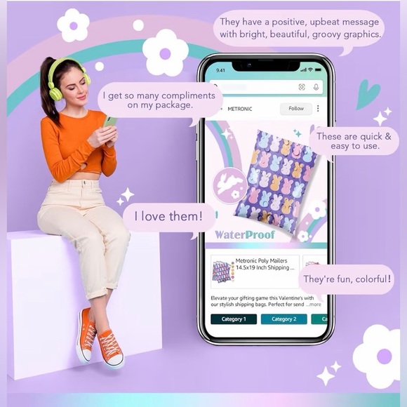 Easter Bunny Poly Mailers Set of 10- (X-Large 19x14.5) - Picture 5 of 5